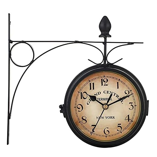 Retro Double-Sided Garden Wall Clock,Vintage Industrial Two Sides Wall Hanging Clock for Indoor Decorative, Antique Style Creative Classic Wall Clocks Decoration Black 5inch