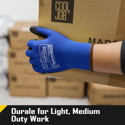 Image of COOLJOB 60 Pairs Safety Work Gloves Pack Bulk with Grip PU Coating, 13 Gauge Seamless Knit Gloves with Polyurethane Dipped for Warehouse Working, Breathable Lightweight for Men Women, Blue Medium
