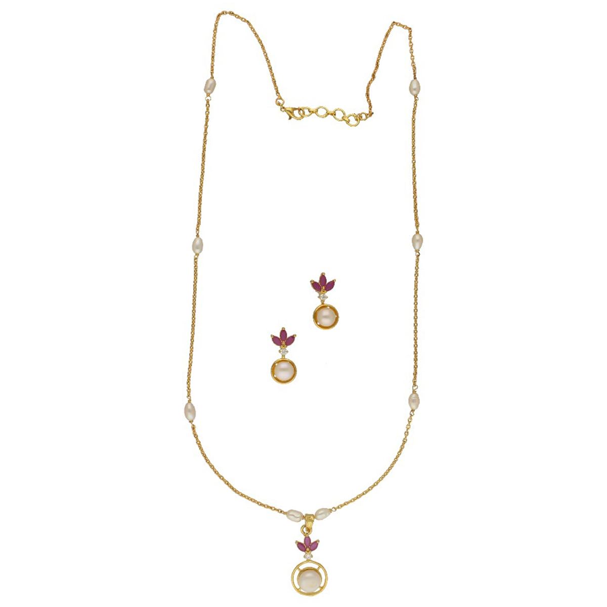 Sri Jagdamba Pearls DealerRadiant Pearl Chain Set Gift For women & Girls | White Button AA Freshwater Pearl 4-5MM | 16-18 Inches Length | Charming Chain for Women | Birthday Gift For Girls/Women