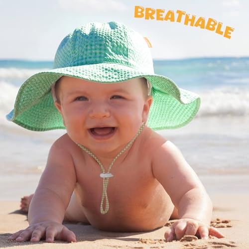Image of HONGTEYA Baby Sun Hat Toddler Girl Beach Hat Sun Protection Adjustable Outdoor Summer Wide Brim Bucket Hat for Infant Kids