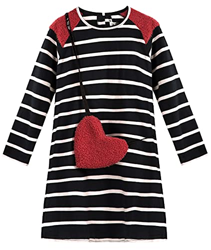 Danna Belle Girls T-Shirt Dresses Cotton Striped Long Sleeve Cotton Casual Dress Size 6-7T Black