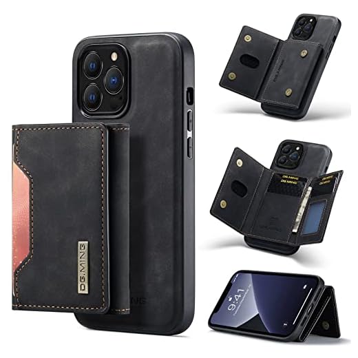ZiEuooo 2 em 1 carteira magnética destacável capa de telefone de couro de luxo para iPhone 13 14 12 11 Pro Max Mini X XS XR SE 8 7 Plus, capa traseira com suporte para cartão (11 Pro Max, preto)