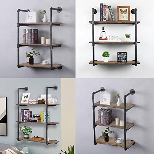 Gwh Industrial Pipe Shelving Wall Mounted - (3 Tier - 24In) Rustic Metal Floating Shelves, Farmhouse Real Wood Hanging Book Shelves, Farmhouse Kitchen Bar Shelving #TOP4