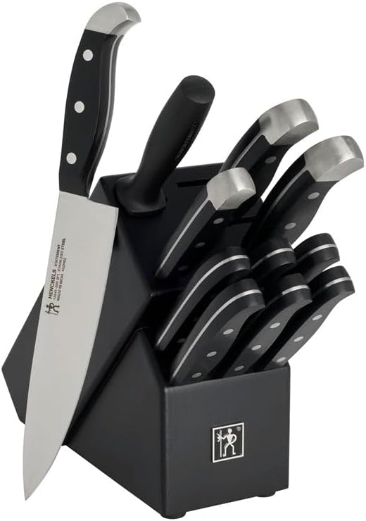 HENCKELS Premium Quality Statement 12-Piece Knife Set with Block and Knife Sharpener, Razor-Sharp, German Engineered Knife Informed by over 100 Years of Masterful Knife Making, Black Block