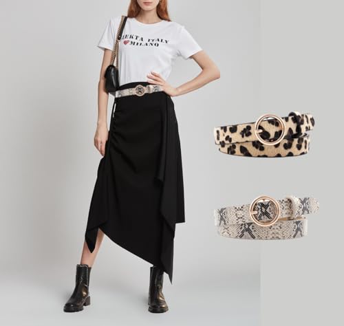 COTIM COYIN 3 Pack Women's Leopard Print Skinny Faux Leather Belt with Gold Alloy Buckle for Jeans Dress Pants3