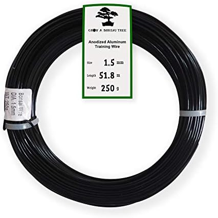 Anodized Aluminum 1.5mm Bonsai Training Wire 250g Large Roll (170 feet) - Choose Your Size and Color (1.5mm, Black)