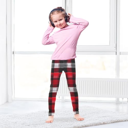 Plaid Black Red Girls Leggings,Workout Leggings for Girls Toddler Athletic Legging Size for 3-10T4