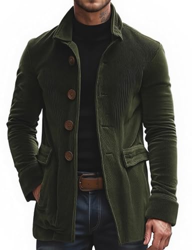 Men's Vintage Corduroy Short Coat,Slim Fit Single Breasted Jacket with Stand Collar,Casual,Stylish,Fall,Winter