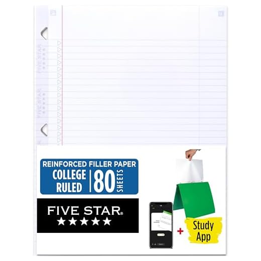 Five Star Loose Leaf Paper + Study App, 3 Hole Punch Notebook Paper, Reinforced College Ruled Filler Paper, Fights Ink Bleed, 8-1/2" x 11", 80 Sheets per Pack (170102),White