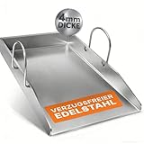Heimlyn Edelstahl Plancha Massive Grillplatte 40x30cm, 4mm dicke Plancha Grillplatte für Gasgrill & Kohlegrill | 100% Edelstahl Plancha mit Griff, Ölablassöffnung Edelstahlplatte