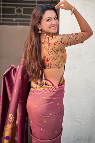 Image of SGF11 Women's Paithani Soft Lichi Silk Kanjivaram Sarees With Blouse Piece