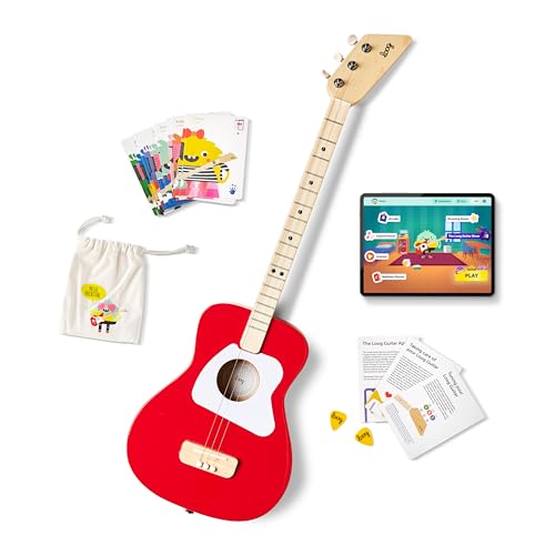 Loog Pro Acoustic kids Guitar 3-strings Ages 6+ Learning App and Lessons Included Red