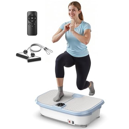 FEIERDUN Vibration Plate Exercise Machine, 400 LBS Capacity Vibration Plate for Lymphatic Drainage, Max Space for Whole-Body Workout & Relaxation at Home Blue