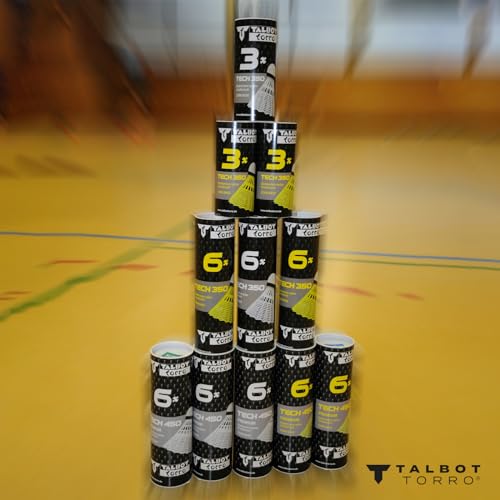 Talbot Torro® Badminton Ball Tech 350, 3er Dose, Farbe: Gelb, Geschwindigkeit: Grün/Langsam, Nylonfederball für Freizeit, Training, Schule, für Indoor & Outdoor, 479115