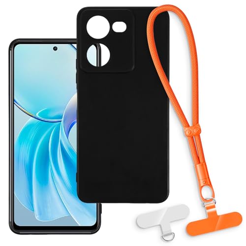 OAGELIM 2-in-1�ی�P�[�X�ƃ��X�g�X�g���b�v Vivo Y100i 5G �Ƃ̌݊������� ���O���\�ȃ��j���[�h�t���d�b�J�o�[�A����~�ߕ����h�~�O���b�v�n���h�� (�u���b�N + �I�����W)