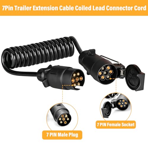 MINSHUXI Anhänger 7 Polig Verlängerung Kabel Spiralkabel 2.0M Anhängerkabel AdapterSpiralkabel Auto Anhänger Wohnwagen Wohnmobil für Wohnwagen Wohnmobil PKW Anhänger Zubehör