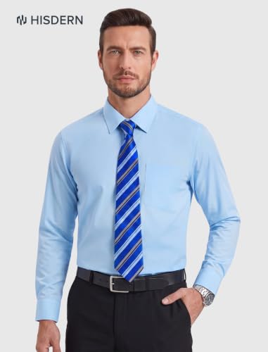 Image of HISDERN Mens Dress Shirt with Tie Pocket Square Set Classic Button Down Shirt Matching Tie Long Sleeve Shirts