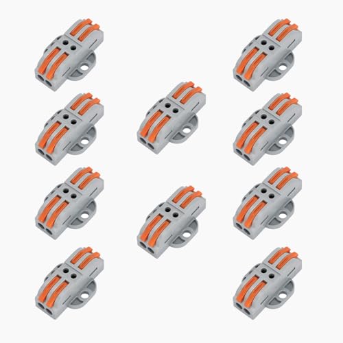 10Pcs Lever Wire Connectors, 2 in 2 Out DIY Mini Quick Electrical Connectors, 24-12 AWG (2 in 2 Out)