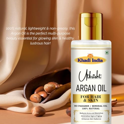 Image of Khadi Argan Oil For Skin & Hair 100ml | Pure & Natural Oil for Hair Growth & Nourishing Skin Care | Non Sticky, Paraben & Mineral Oil Free | For All Hair Types | Daily Use for Men & Women