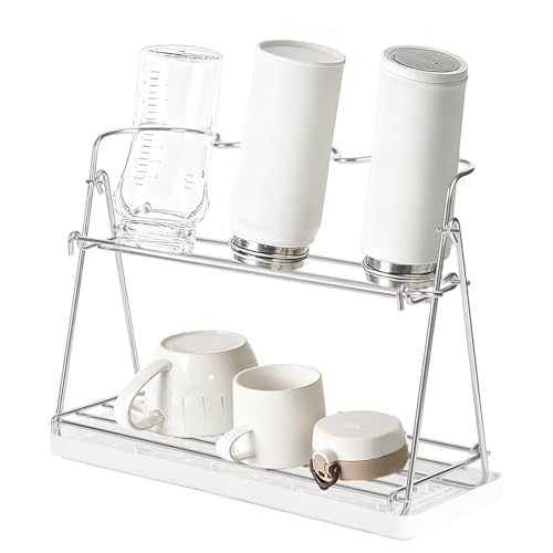 ボトル スリム ジャグボトルスタンド、ボトル水切りラック、約W30×D4×H21cm、水筒スタンド コップスタンド、省スペース、キッチン隙間有効活用 斜め ジャグボトルスタンド スリム 水切りトレー シンク横 グラス ガラス 哺乳瓶 収納ラック 棚 乾かす