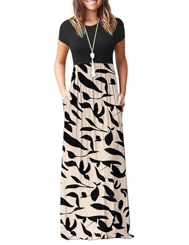 Image of MISFAY Women Short Sleeve Loose Plain Maxi Dresses Casual Long Dresses Pockets