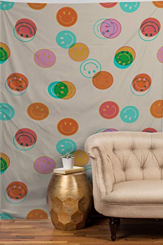 Image of Society6 Doodle by Meg Smiley Face Stamp Print Tapestry, 60 in x 80 in, Multi