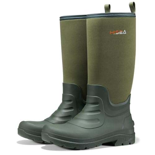HISEA Men's Neoprene Rubber Rain Boots,Waterproof Insulated Hunting Fishing Mud Boots,Warm Boot with Comfortable Non-Slip Soles Suitable for Outdoor Garden Work