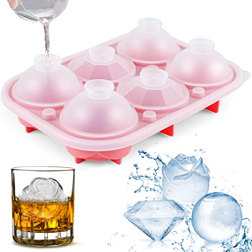 Ice Cube Tray, Mikiwon 2.2 Inch Silicone Large Ice Ball Maker,Ice Rose Maker,Ice Diamond Maker With Covers,Large Ice Cube Molds For Whiskey, Cocktails And Homemade, Keep Drinks Chilled,Bpa Free (Pink) #TOP5