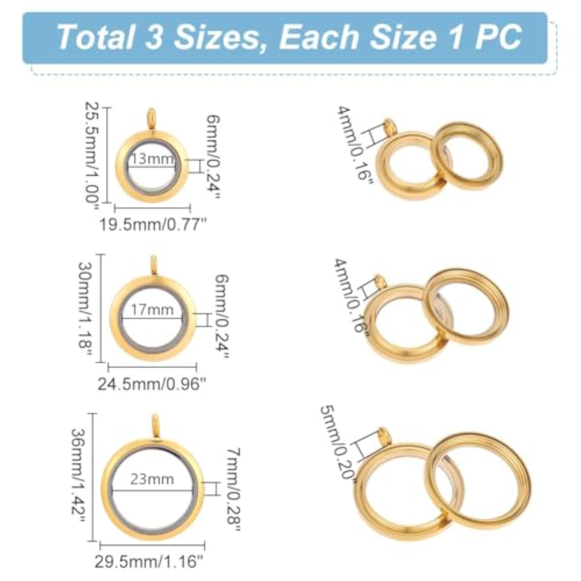 3 pcs Memory Locket Pendants Glass Photo Charms for DIY