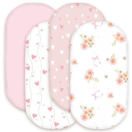 Image of Little Grape Land Bassinet Sheets for Baby Boys Girls 4 Pack (Daisies)