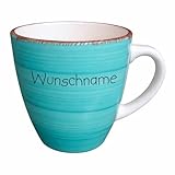 Doriantrade Frühstücksservice 3-tlg. Tasse Teller Müslischale Keramik Türkis personalisierbar mit Wunschname Name Geschirr mit Namen personalisiert