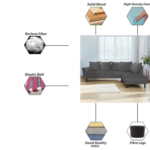 Image of Gratly RHS 4 Seater L Shape Sofa Set for Living Room (Dark Grey Colour) Premium Fabric Sofa