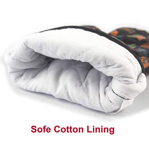 Oven Mitts Gloves 1 Pair Heat Resistant 480 ℉ Non Slip Clear Silicone Printed Rooster Comfortable Cotton Lining Kitchen Men Cooking Barbecue Machine Washable (Rooster, Black Mittens) #TOP3