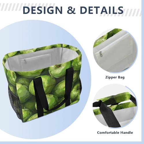 YETTASBIN Fresh Apples Large Foldable Travel Tote Bag, Lightweight Waterproof Swim Pool Bag with Handles & Pocket for Beach Outdoor, Reusable Grocery Bag for Kitchen, Shopping4