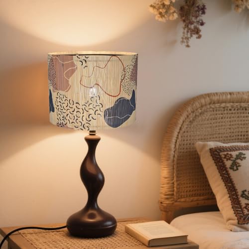 Image of Modern Translucent Barrel bamboo lamp shade Art decorative with Colorful Minimalist geometric style ideal for living room bederoom Table Floor Lamp easy assemble size 11.8x9Inch (Abstract Geometric)