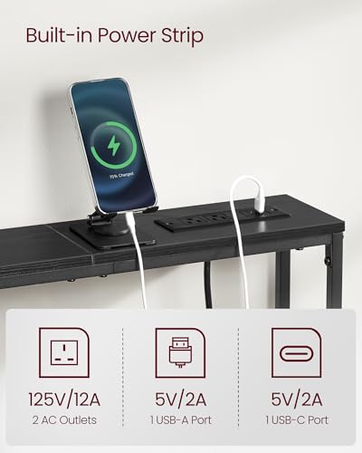 Image of VASAGLE 39.4 inch Console Table Set of 2, Couch Tables with Outlets for Sofa | Narrow Behind Couch Table with 2 Hooks, 78.8 inch, Easy Assembly, for Entryway, Living Room, Ebony Black and Ink Black ULNT078B01