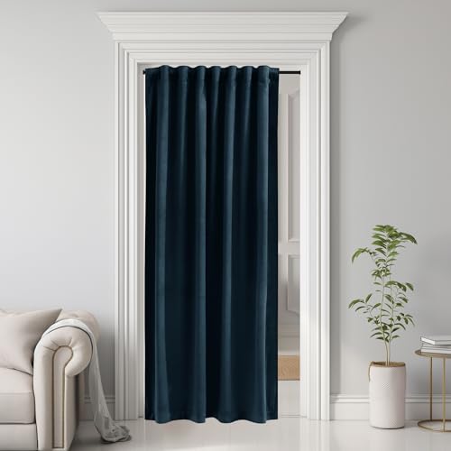 Image of Navy Blue Doorway Curtain 80 inches Long Super Soft Velvet Thermal Insulated Room Divider Blackout Privacy Protect Drapes for Bedroom Sliding Door Closet, W42 x L80, 1 Panel