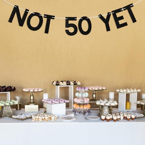 Image of Not 50 Yet Banner - Last Year in My 40s Banner, Happy 49th Birthday Sign, Cheers to 49 Years, Funny 49th Birthday Party Decorations Black Glitter
