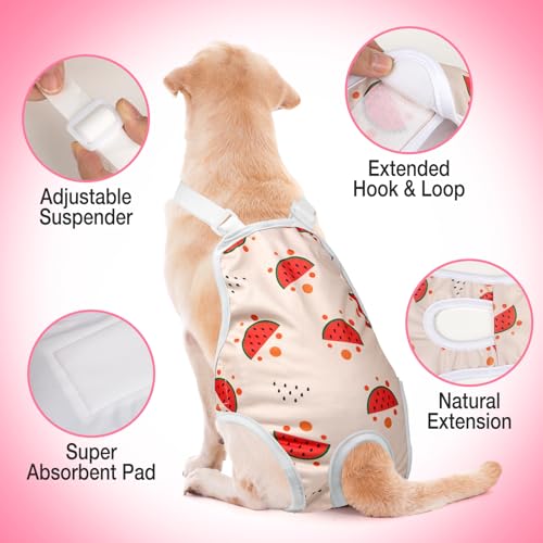 Image of Jollywoods 3 Pack Washable Female Dog Diaper Onesie Sanitary Pantie with Adjustable Suspender, Fixed Doggie Diapers, Super Absorbent Leakproof for Dog in Heat Cycle