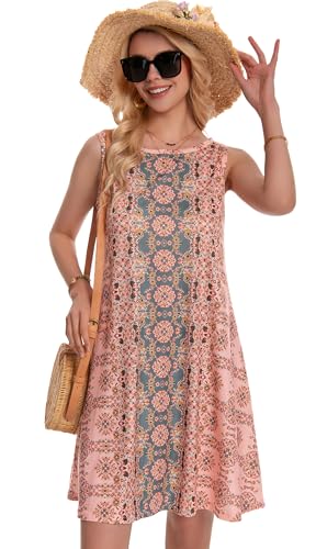 Summer Dresses for Women Beach Boho Sleeveless Vintage Floral Flowy Pocket Tshirt Tank Sundresses3