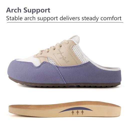 MAIITRIP Women's Slip on Mesh Mule Clogs Sneakers with Arch Support,Non-Slip Backless Breathable Casual Walking Loafer Shoes with Lace,Lightweight Fashion Comfortable Indoor/Outdoor Clogs Slippers3