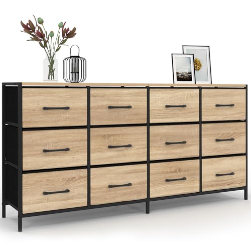 IDMarket - Commode 12 tiroirs en Tissu Utah 140 cm Meuble de Rangement Design Industriel