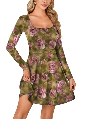Image of LYANER Women's Long Sleeve Mini Dress Loose Casual Empire Waist Above Knee Length Dresses