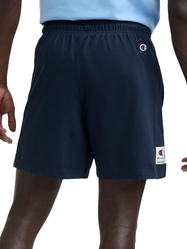 Image of Champion Men's Graphic Lounge Shorts, Standard Fit, 7 Inch Inseam, Script Logo, Lightweight 100% Cotton Jersey