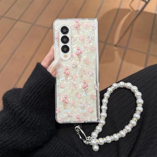 Coque antichoc Samsung Z Fold 5 transparente et fleurie rose
