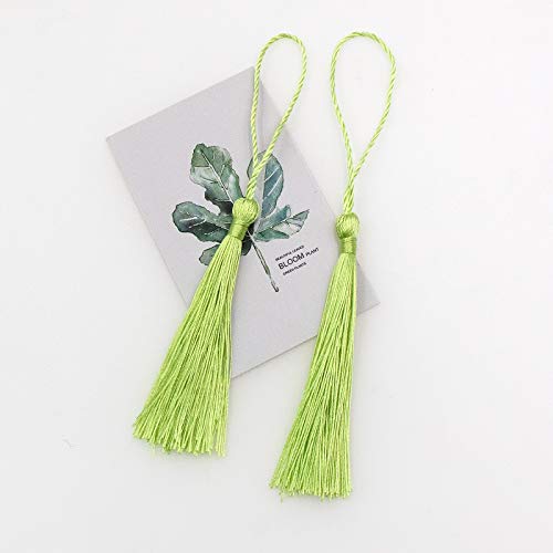 Image of VAPKER 100 Pieces Light Green Color 13cm /5-Inch Silky Handmade Soft Tassels Floss Bookmark Tassels with 2-Inch Cord Loop for Jewelry Making, DIY Projects, Bookmarks