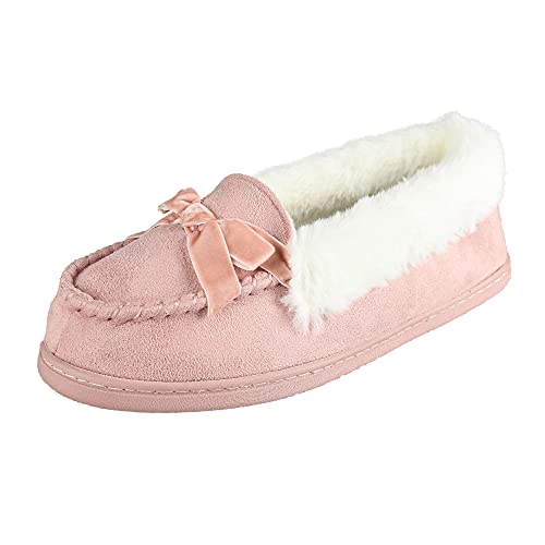 Jessica Simpson Womens Micro Suede Moccasin Indoor Outdoor Slipper Shoe,Dusty Pink,Large
