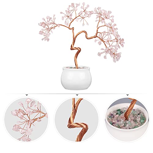 Nupuyai Rose Quartz Crystal Money Tree with Ceramic Base - Image 2