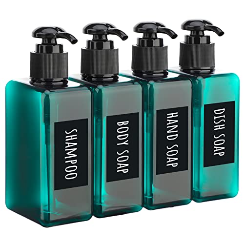 Image of Segbeauty Refillable Soap Dispenser, 4 Pack 6.8oz Plastic Square Press Pump Bottles, 200ml Empty Travel Containers Lotion Cosmetic Bottle Set for Hand Wash Shampoo Conditioner Shower Gel Essential Oil