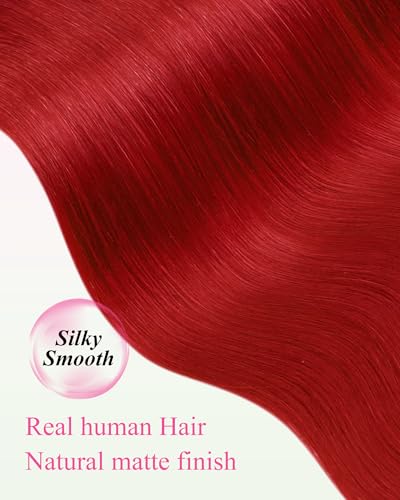 Image of YoungSee Tape Hair Extensions Red Tape in Extensions Human Hair Colored Can be Heat-styled Hair Extensions Real Human Hair Tape in for Women 10pcs 25g